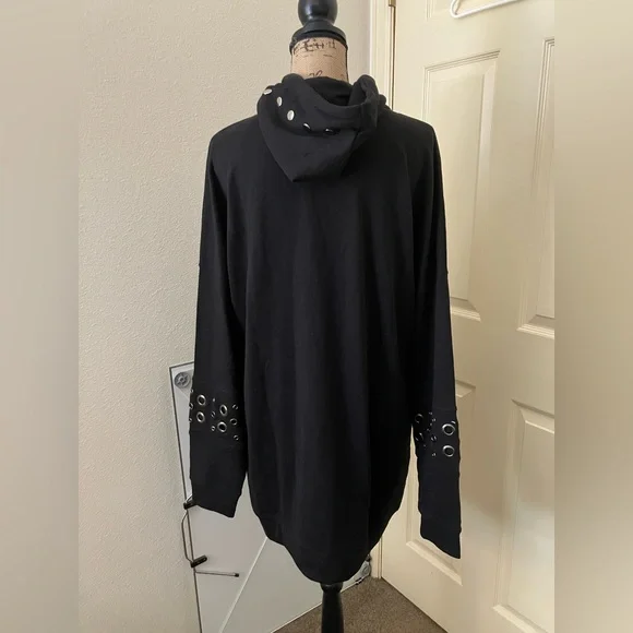 Missguided Black heavyweight long oversized Hoodie Grommet studded  large 12 - Picture 4 of 6